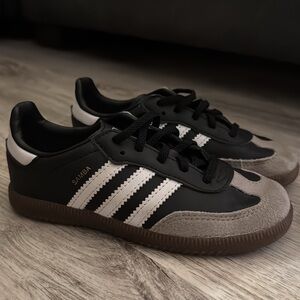 Adidas Kids Samba Black White and Tan Sneakers
